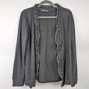 Black Ruffle Cardigan‎ Sweater Open Front L Whimsigoth Dark Romantic Witchy